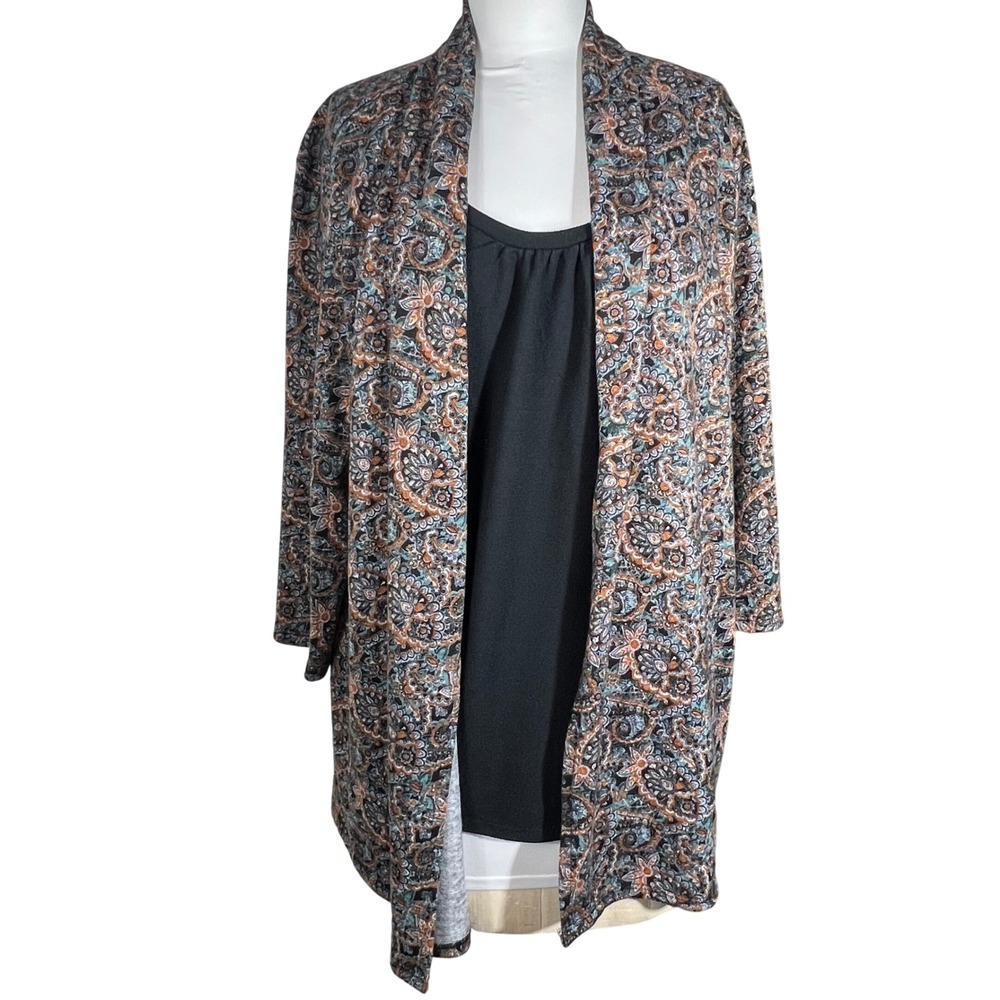 NY Collection Womens XL Paisley Open‎ Front Cardigan Multicolor Knit HAS0106
